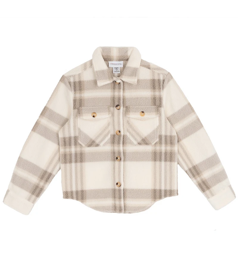 Tween Diva Big Girls Long-Sleeve Button-Front Plaid Fleece Shacket
