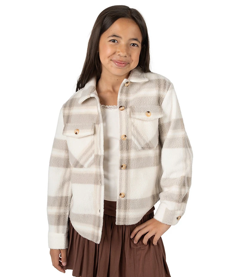 Tween Diva Big Girls Long-Sleeve Button-Front Plaid Fleece Shacket