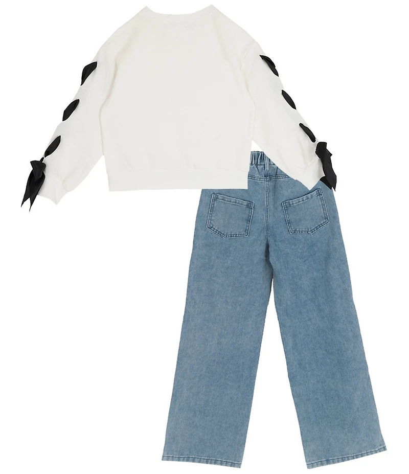 Tween Diva Big Girls Long Sleeve Pull-Through-Ribbon Bow-Detailed Fleece Sweatshirt & Bow-Accented Jeans Set