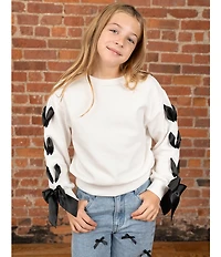 Tween Diva Big Girls Long Sleeve Pull-Through-Ribbon Bow-Detailed Fleece Sweatshirt & Bow-Accented Jeans Set