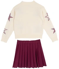 Tween Diva Big Girls Long Sleeve Star Sweater & Woven Pleated Skirt 2-Piece Set