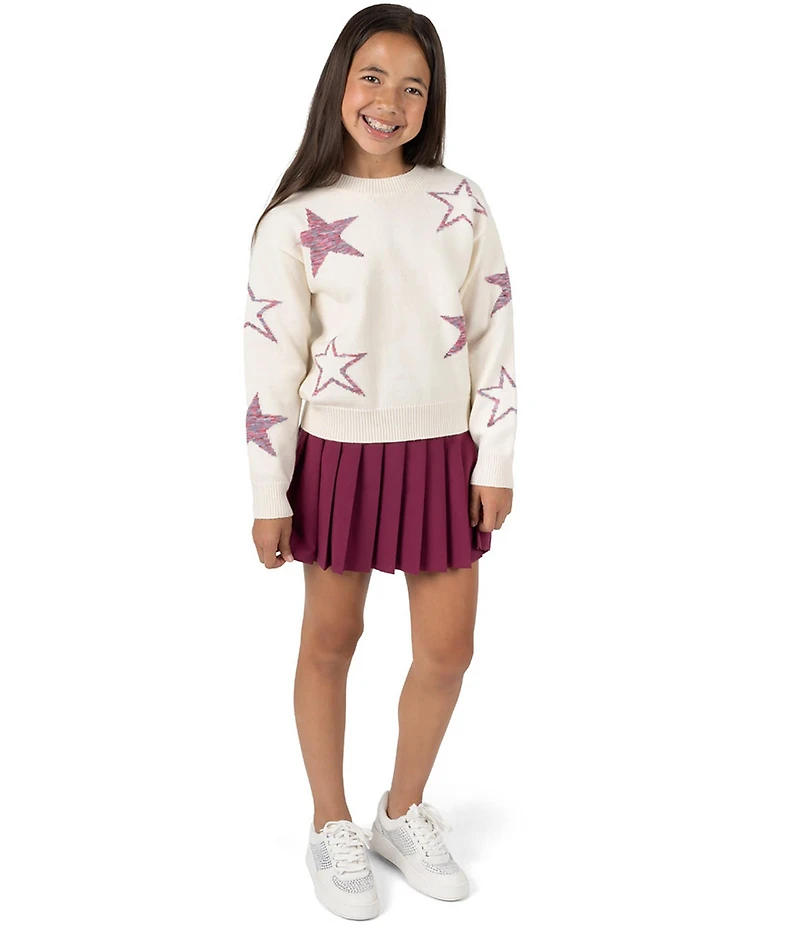 Tween Diva Big Girls Long Sleeve Star Sweater & Woven Pleated Skirt 2-Piece Set