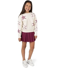 Tween Diva Big Girls Long Sleeve Star Sweater & Woven Pleated Skirt 2-Piece Set