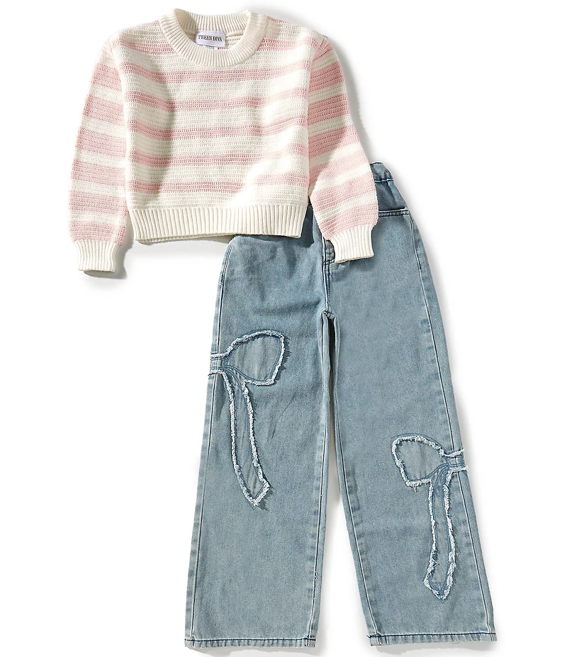 Tween Diva Big Girls Long-Sleeve Striped Knit Sweater & 5-Pocket Jeans Set