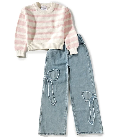 Tween Diva Big Girls Long-Sleeve Striped Knit Sweater & 5-Pocket Jeans Set
