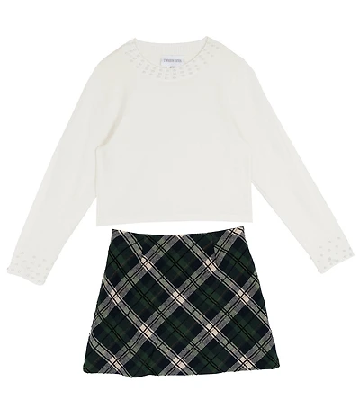 Tween Diva Big Girls Long Sleeve Sweater & Plaid Woven Skort 2-Piece Set