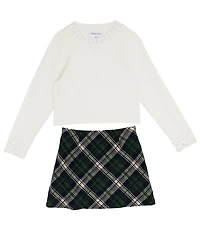 Tween Diva Big Girls Long Sleeve Sweater & Plaid Woven Skort 2-Piece Set