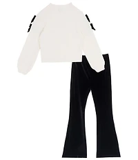 Tween Diva Big Girls Long-Sleeve Velvet-Bow-Trimmed Textured-Knit Sweater & Flare-Leg Velvet Pant Set