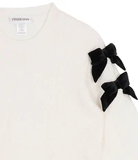 Tween Diva Big Girls Long-Sleeve Velvet-Bow-Trimmed Textured-Knit Sweater & Flare-Leg Velvet Pant Set