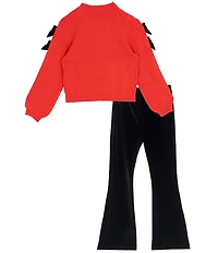 Tween Diva Big Girls Long-Sleeve Velvet-Bow-Trimmed Textured-Knit Sweater & Flare-Leg Velvet Pant Set