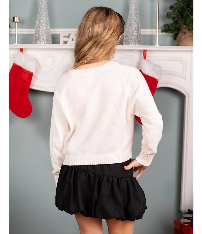 Tween Diva Big Girls Off The Shoulder Plaid Bow Applique Sweater Top & Skirt Set