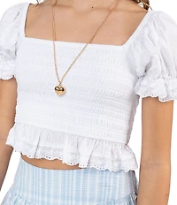 Tween Diva Big Girls Puffed Sleeve Smocked Top & Eyelet Lace Trimmed Plaid Tiered Skirt Set