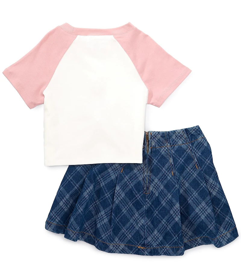 Tween Diva Big Girls Raglan Sleeve Football Bear T-Shirt & Plaid Woven Skort Set