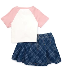 Tween Diva Big Girls Raglan Sleeve Football Bear T-Shirt & Plaid Woven Skort Set
