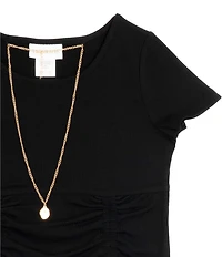 Tween Diva Big Girls Rib Knit Ruched T-Shirt And Leopard Print Flare Pants 2-Piece Set