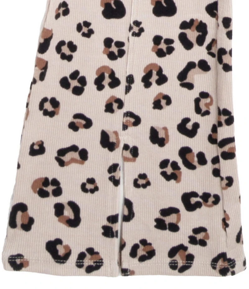 Tween Diva Big Girls Rib Knit Ruched T-Shirt And Leopard Print Flare Pants 2-Piece Set