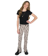 Tween Diva Big Girls Rib Knit Ruched T-Shirt And Leopard Print Flare Pants 2-Piece Set