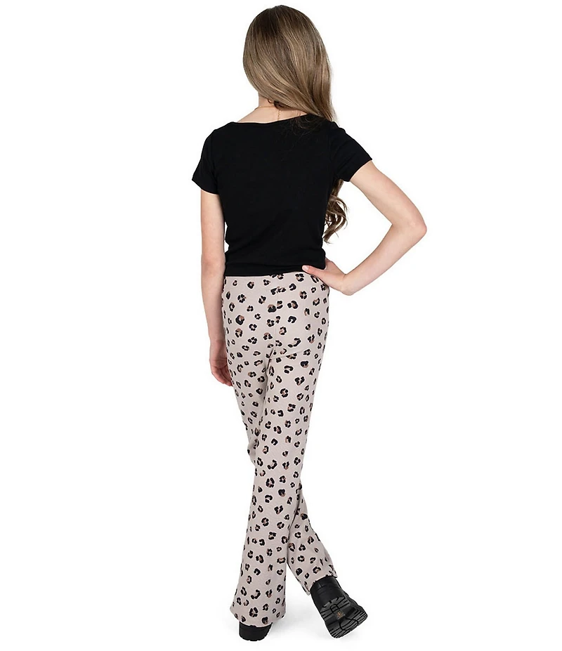 Tween Diva Big Girls Rib Knit Ruched T-Shirt And Leopard Print Flare Pants 2-Piece Set