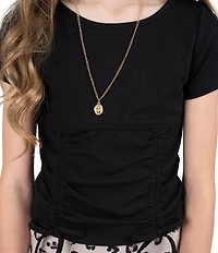 Tween Diva Big Girls Rib Knit Ruched T-Shirt And Leopard Print Flare Pants 2-Piece Set