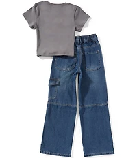Tween Diva Big Girls Short Sleeve Butterfly-Graphic T-Shirt & Cargo-Pocket Jeans Set