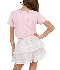 Tween Diva Big Girls Short Sleeve Crocheted Cardigan Sleeveless Camisole & Floral Printed Skort Set
