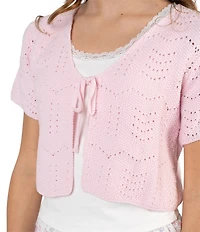 Tween Diva Big Girls Short Sleeve Crocheted Cardigan Sleeveless Camisole & Floral Printed Skort Set