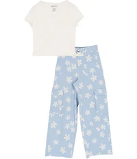 Tween Diva Big Girls Short Sleeve Faux Wrap Knit Top & Flower-Printed Cargo Pants Set