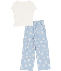 Tween Diva Big Girls Short Sleeve Faux Wrap Knit Top & Flower-Printed Cargo Pants Set