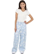Tween Diva Big Girls Short Sleeve Faux Wrap Knit Top & Flower-Printed Cargo Pants Set