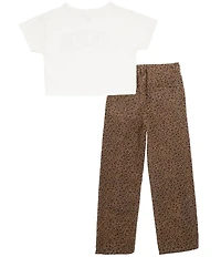Tween Diva Big Girls Short Sleeve Graphic London T-Shirt & Leopard Printed Twill Pants Set