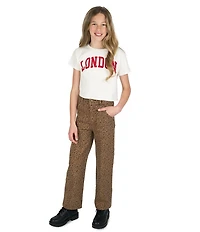 Tween Diva Big Girls Short Sleeve Graphic London T-Shirt & Leopard Printed Twill Pants Set