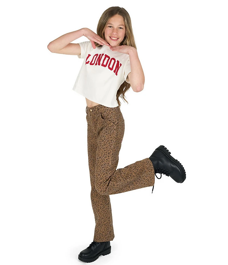 Tween Diva Big Girls Short Sleeve Graphic London T-Shirt & Leopard Printed Twill Pants Set