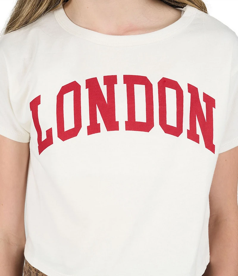 Tween Diva Big Girls Short Sleeve Graphic London T-Shirt & Leopard Printed Twill Pants Set