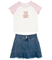 Tween Diva Big Girls Short Sleeve Graphic Raglan T-Shirt & Denim Pleated Skort Set