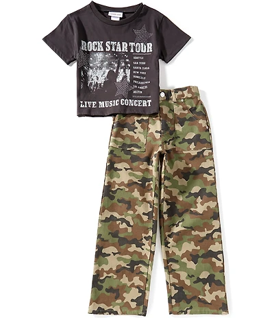 Tween Diva Big Girls Short Sleeve Graphic T-Shirt & Camo Pants 2-Piece Set