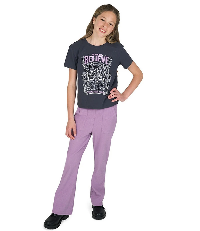 Tween Diva Big Girls Short Sleeve Graphic T-Shirt & Matching Ribbed Flare Leggings