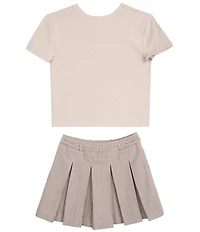 Tween Diva Big Girls Short Sleeve Graphic T-Shirt & Plaid Bow Tie Pleated Skort Set