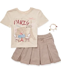 Tween Diva Big Girls Short-Sleeve Paris T-Shirt & Houndstooth Woven Skort Set