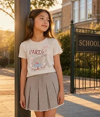 Tween Diva Big Girls Short-Sleeve Paris T-Shirt & Houndstooth Woven Skort Set