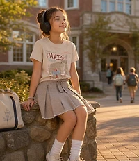 Tween Diva Big Girls Short-Sleeve Paris T-Shirt & Houndstooth Woven Skort Set