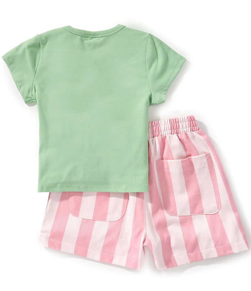 Tween Diva Big Girls Short-Sleeve Stamp-Printed Knit T-Shirt & Wide-Striped Twill Shorts Set