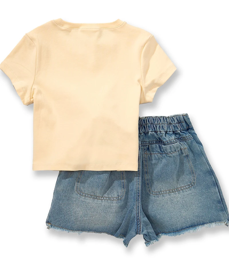 Tween Diva Big Girls Short Sleeve Strawberry-Graphic T-Shirt & Faux-Wrap Denim Skort Set