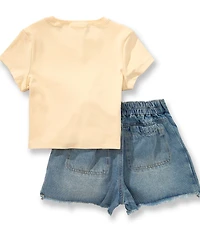 Tween Diva Big Girls Short Sleeve Strawberry-Graphic T-Shirt & Faux-Wrap Denim Skort Set