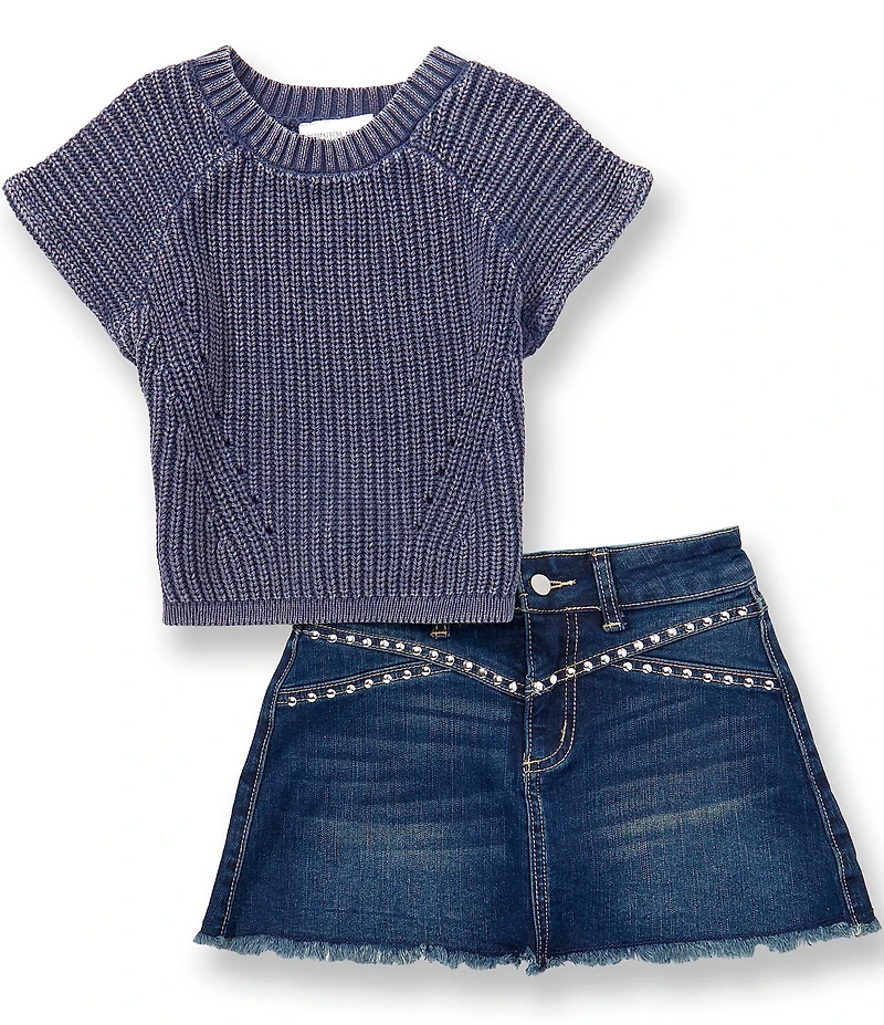 Tween Diva Big Girls Short-Sleeve Sweater-Knit Top & Denim Skort Set