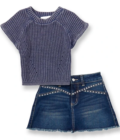 Tween Diva Big Girls Short-Sleeve Sweater-Knit Top & Denim Skort Set