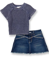 Tween Diva Big Girls Short-Sleeve Sweater-Knit Top & Denim Skort Set