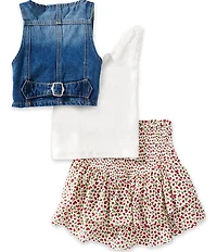 Tween Diva Big Girls Sleeveless Denim Vest Sleeveless Camisole & Strawberry Printed Skort 3-Piece Set