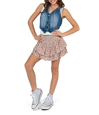 Tween Diva Big Girls Sleeveless Denim Vest Sleeveless Camisole & Strawberry Printed Skort 3-Piece Set