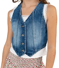 Tween Diva Big Girls Sleeveless Denim Vest Sleeveless Camisole & Strawberry Printed Skort 3-Piece Set