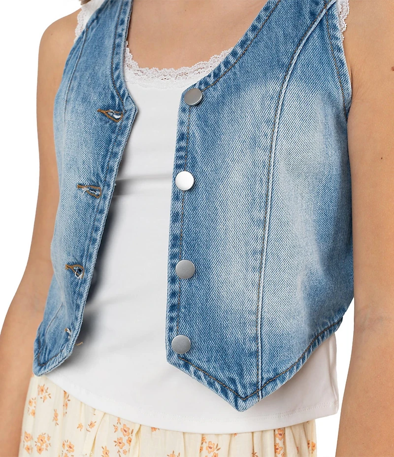 Tween Diva Big Girls Sleeveless Denim Vest Sleeveless Solid Camisole & Ditsy Floral Printed Maxi Skirt Set